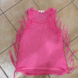 Pink tank top with fringe